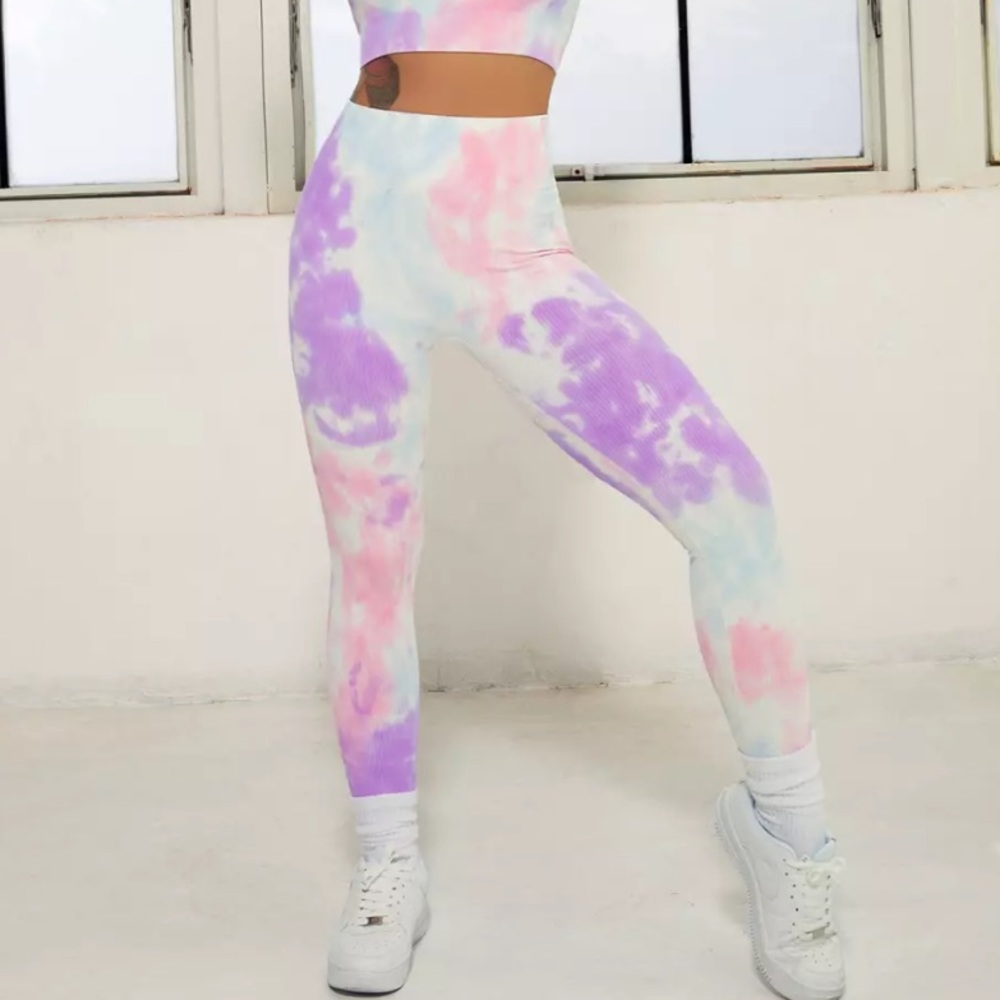 bundle of 2 ribbed seamless dyed leggings